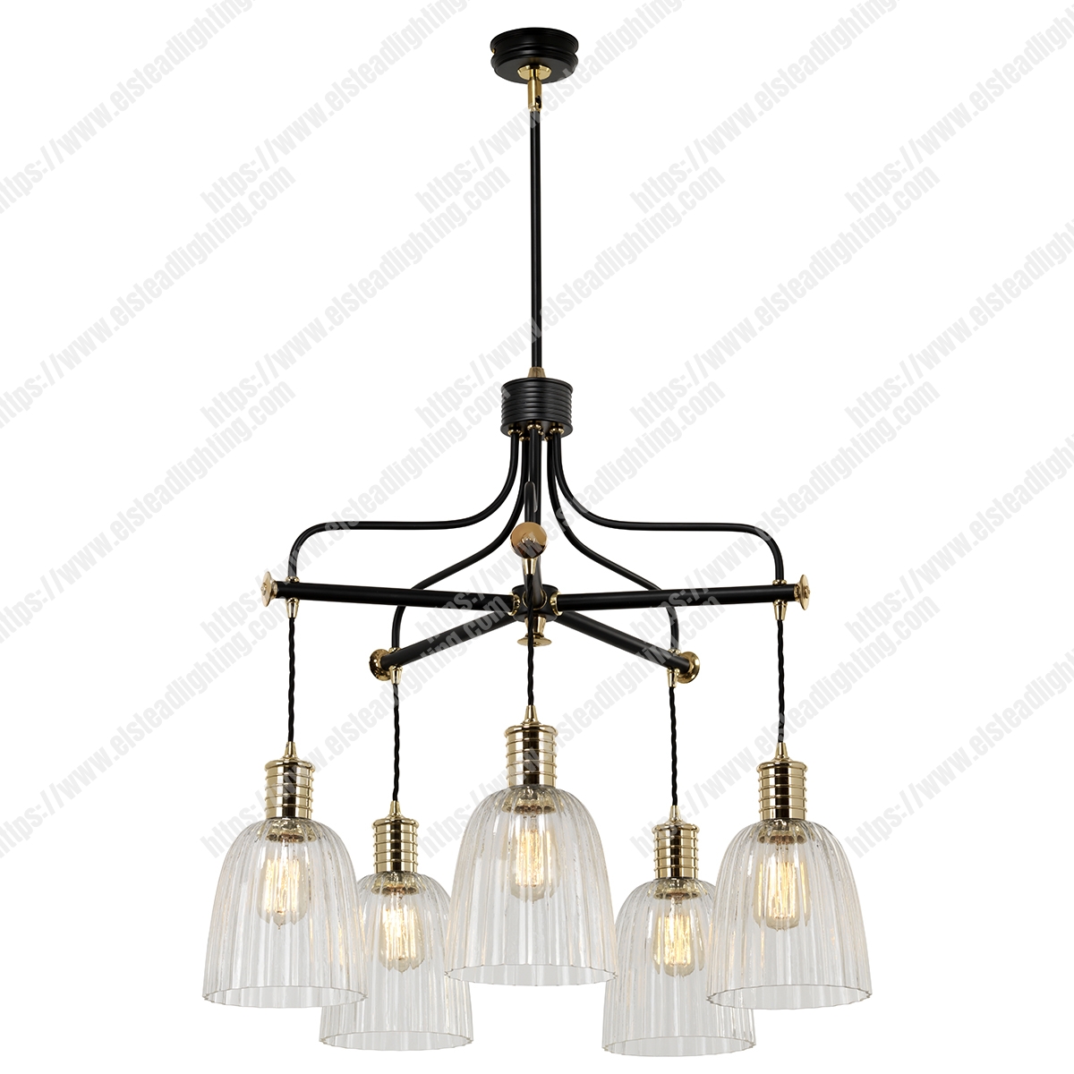 Douille 5 Light Chandelier – Black/Polished Brass