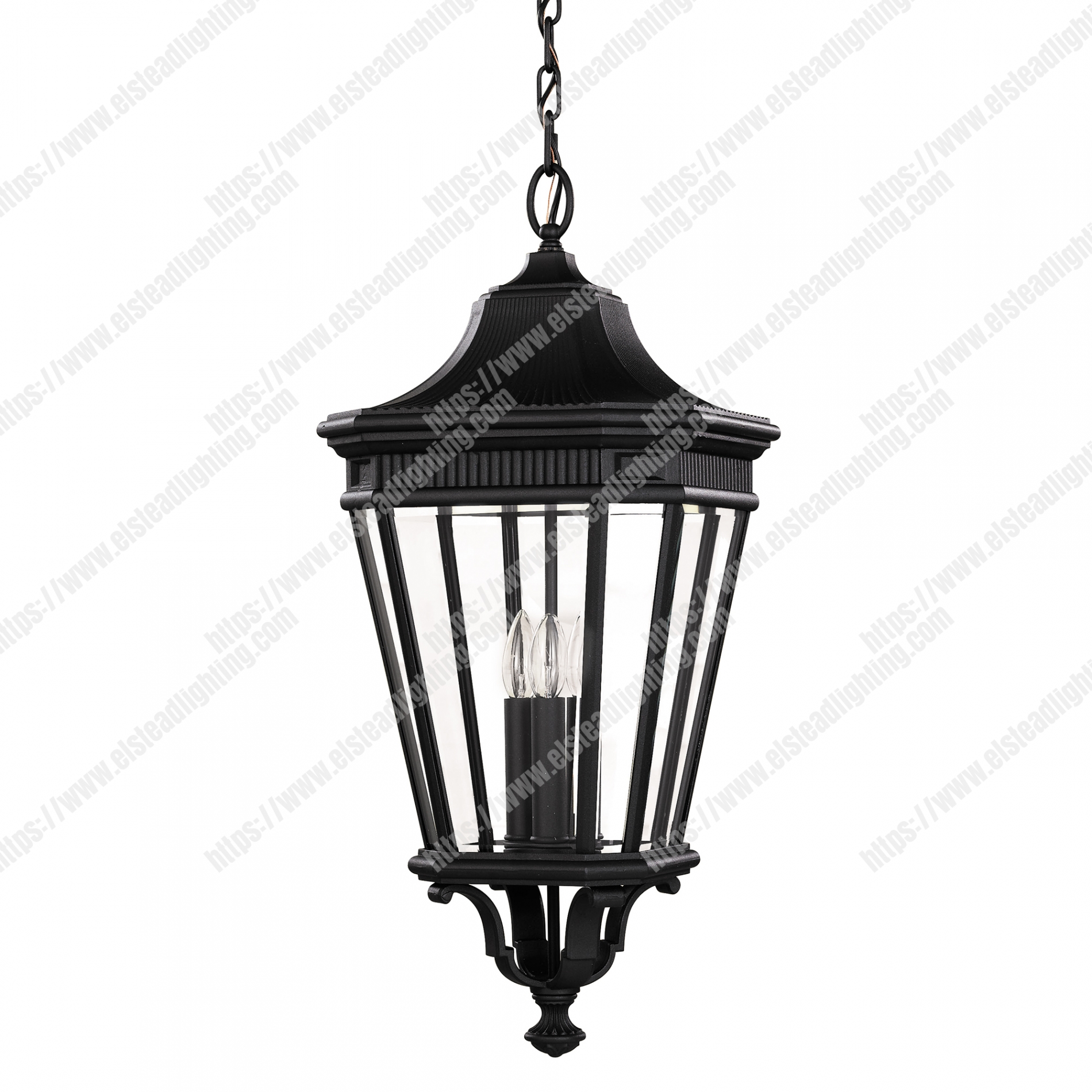 Cotswold Lane 3 Light Large Chain Lantern - Black