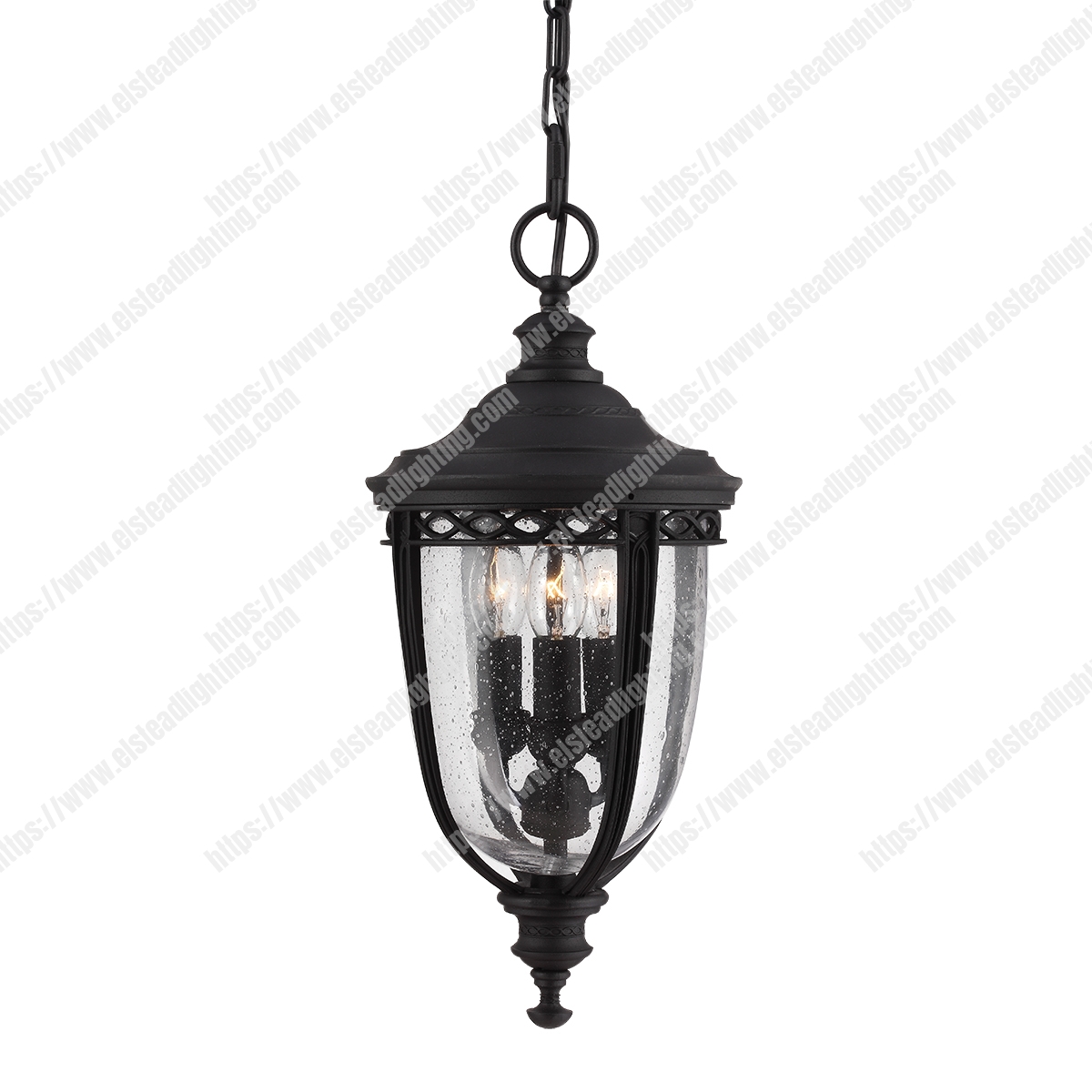 English Bridle 3 Light Medium Chain Lantern – Black