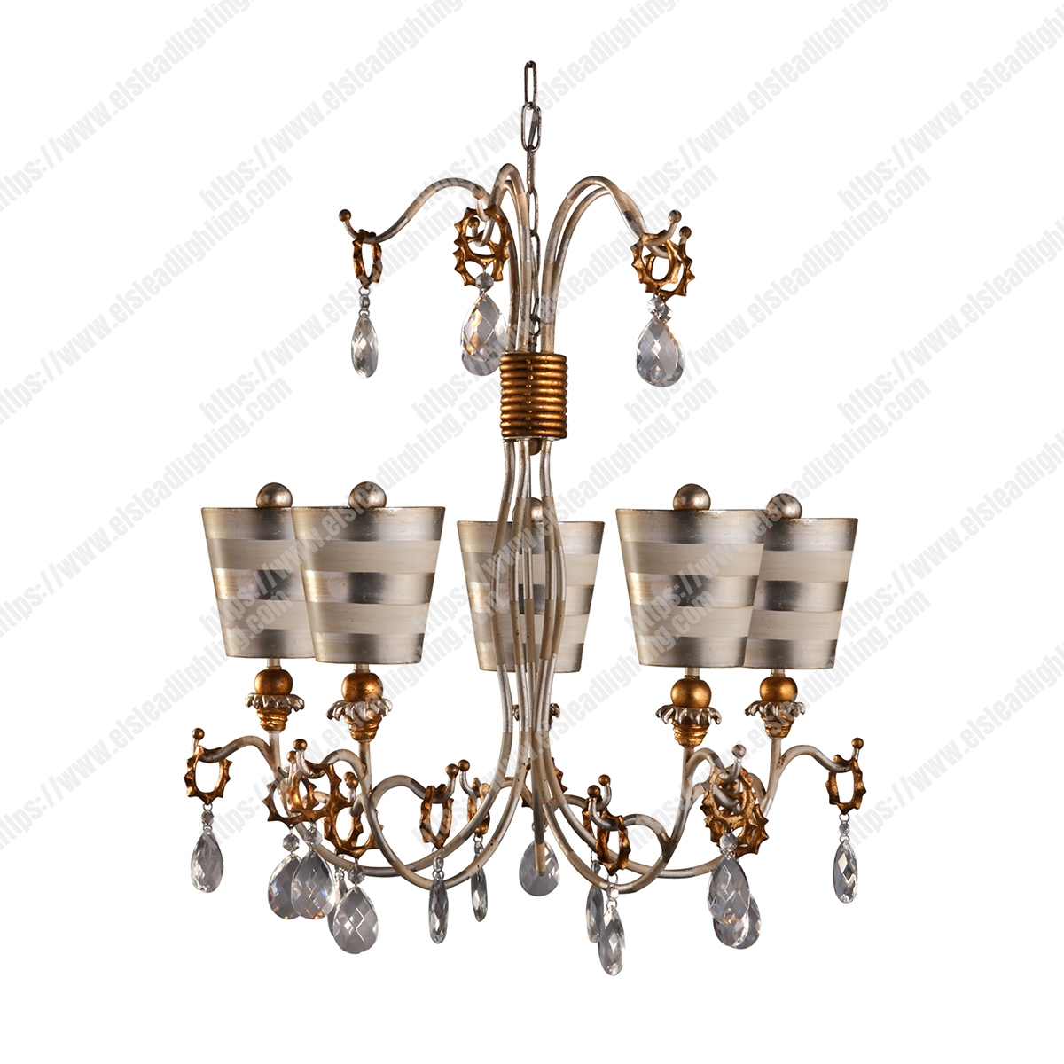 Tivoli 5 Light Chandelier – Silver & Cream Patina