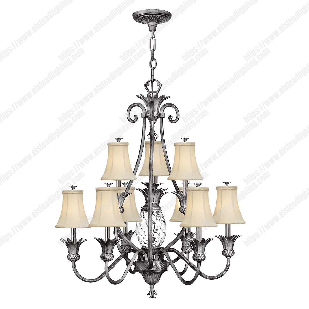 Plantation 10 Light Chandelier – Polished Antique Nickel
