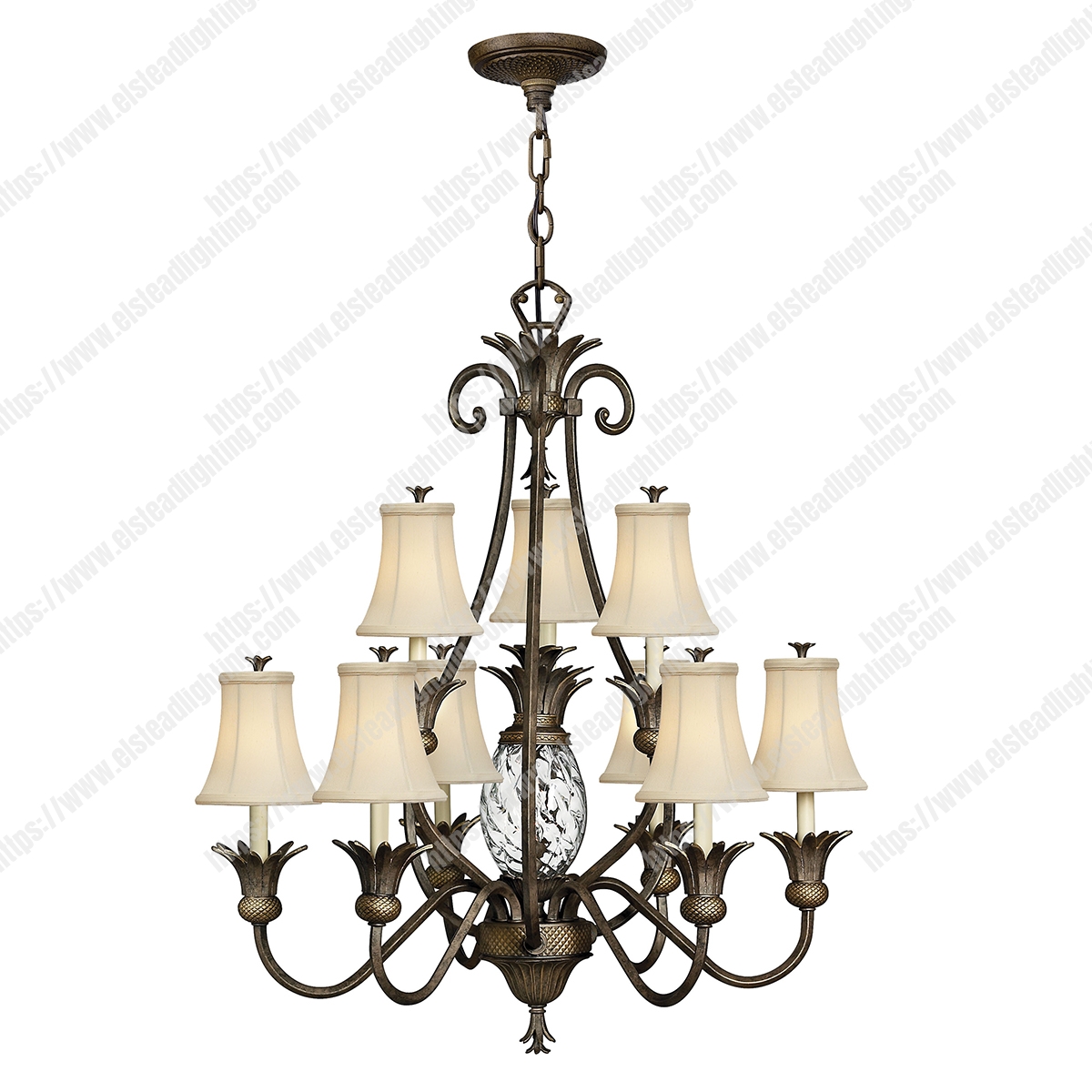 Plantation 10 Light Chandelier - Pearl Bronze