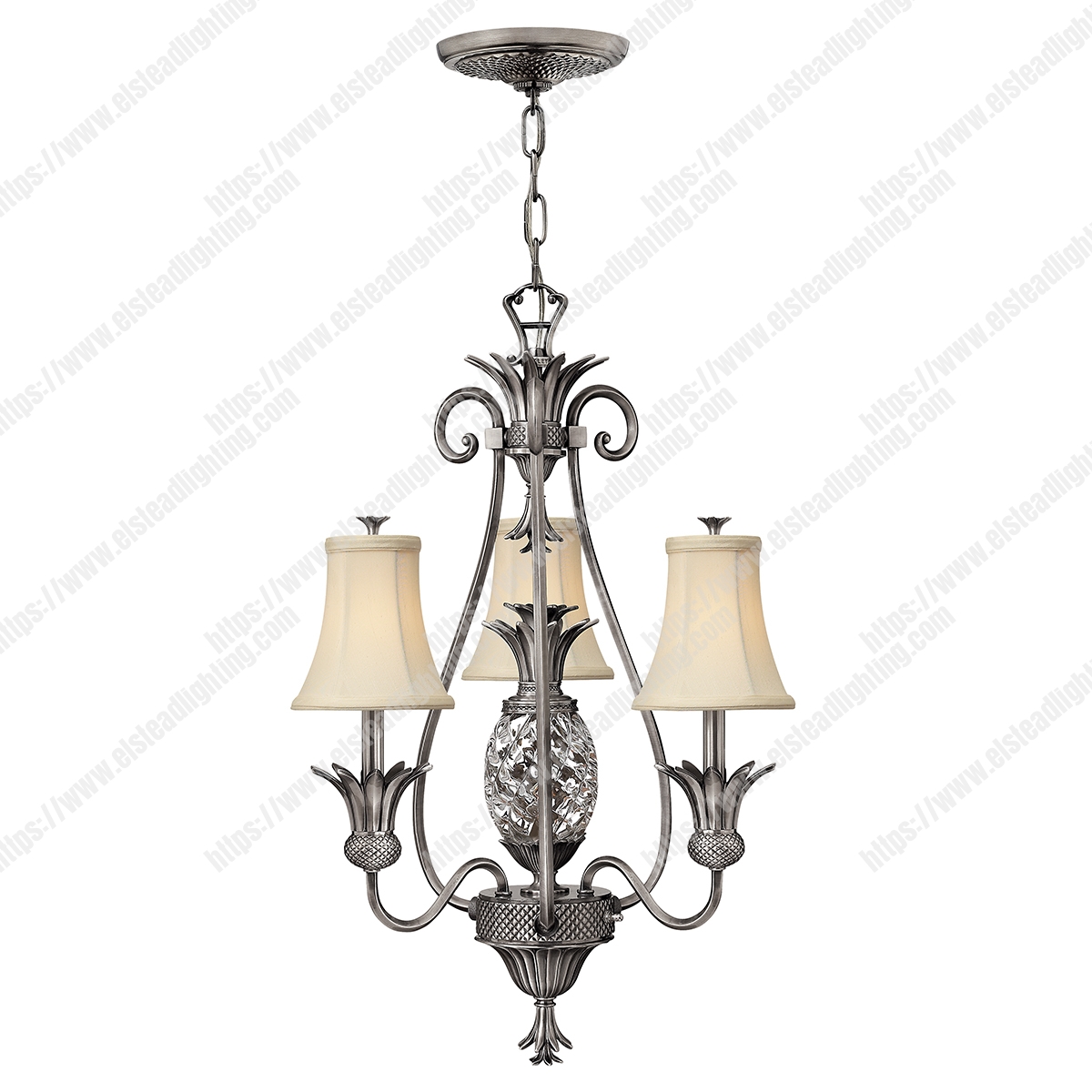 Plantation 3 Light Chandelier – Polished Antique Nickel