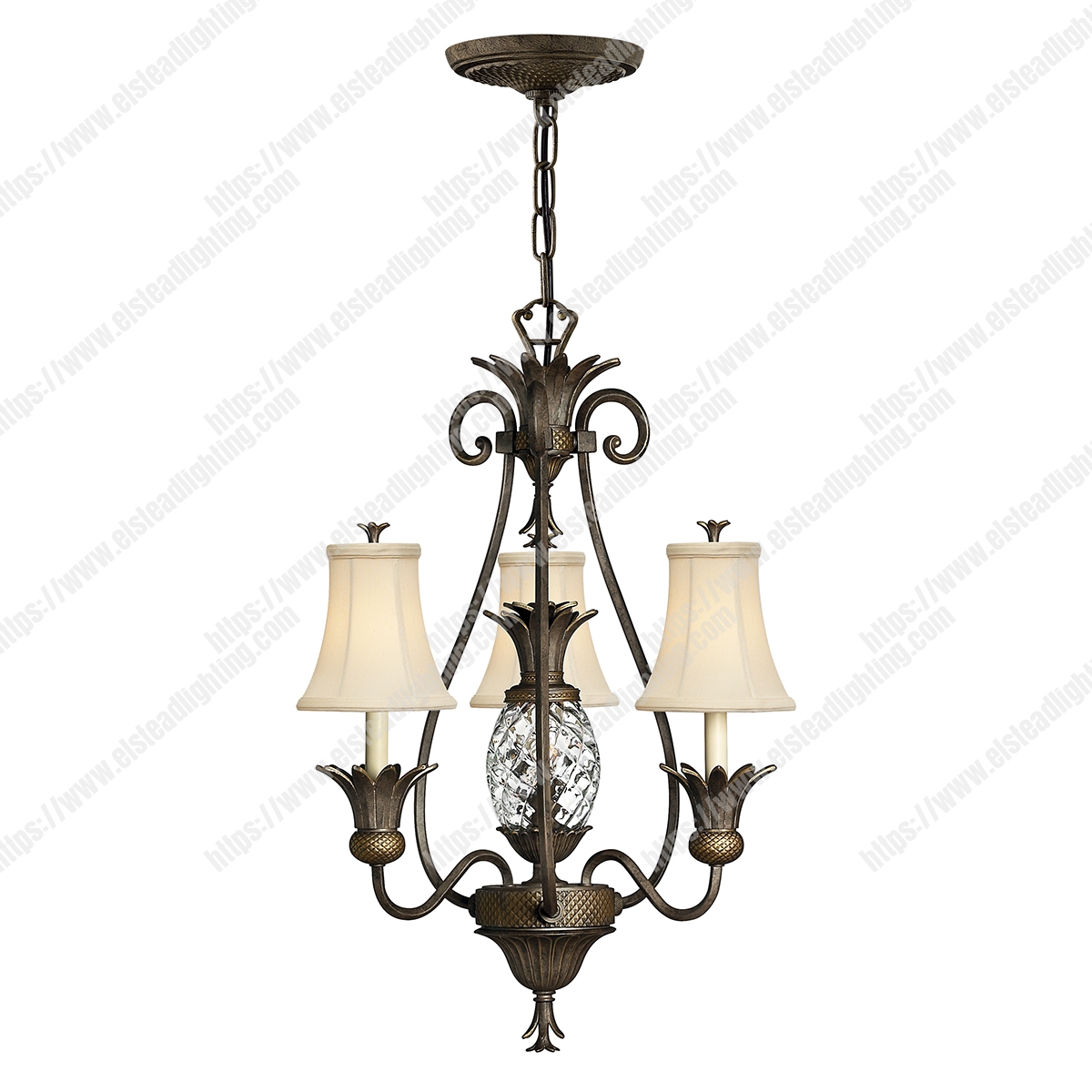 Plantation 3 Light Chandelier Pearl Bronze